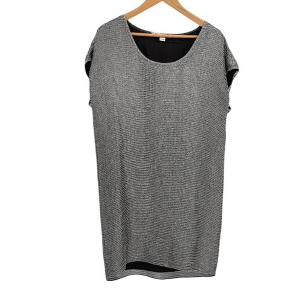 Diane Von Ferstenburg Dress Beaded Silver Women Size 6 Gray Short Sleeve Boxy